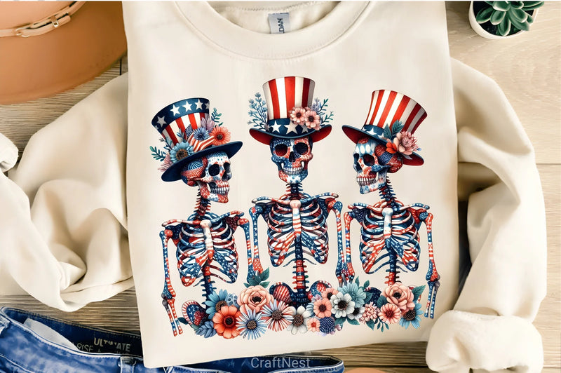 4th of July Skeleton Floral Clipart Bundle 3 - CraftNest - Digital Crafting and Art