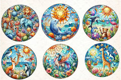 Round Stained Glass Animals Summer Clipart Bundle - CraftNest - Digital Crafting and Art