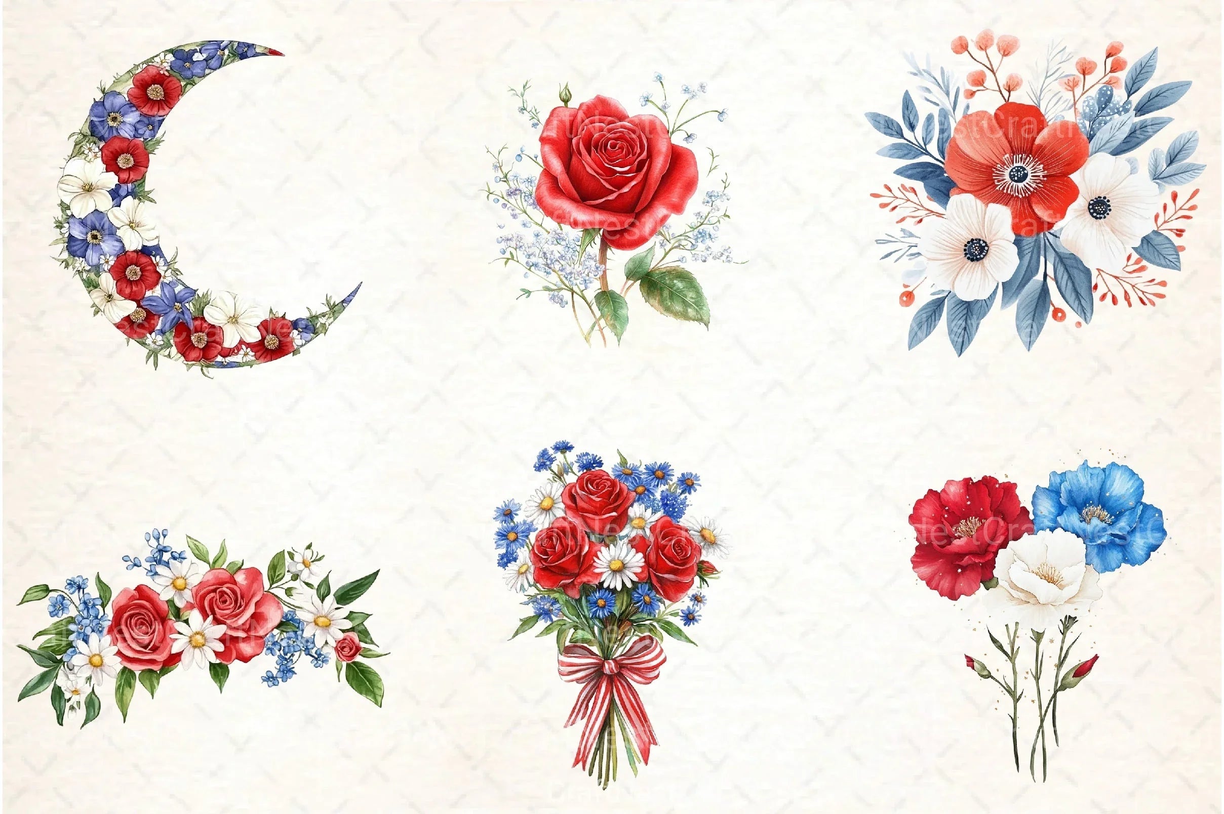 Floral 4th of July Clipart Bundle - CraftNest - Digital Crafting and Art