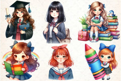 Little School Girl Clipart Bundle - CraftNest - Digital Crafting and Art