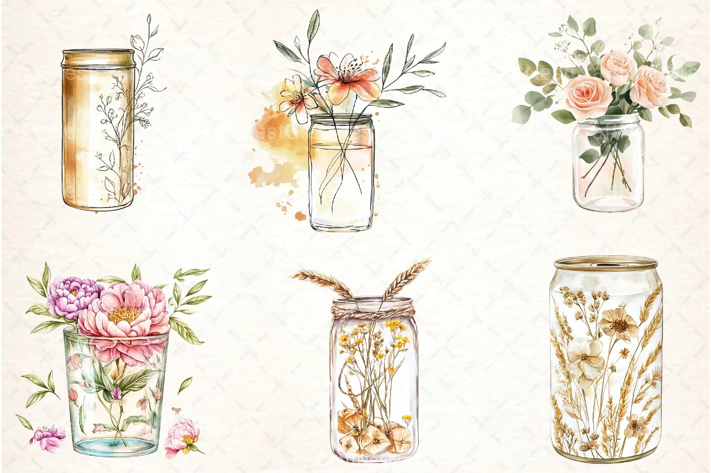 Floral Boho Can Glass Clipart Bundle - CraftNest - Digital Crafting and Art