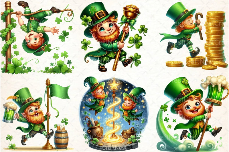 Green Leprechaun Dancing Pole Clipart Bundle - CraftNest - Digital Crafting and Art