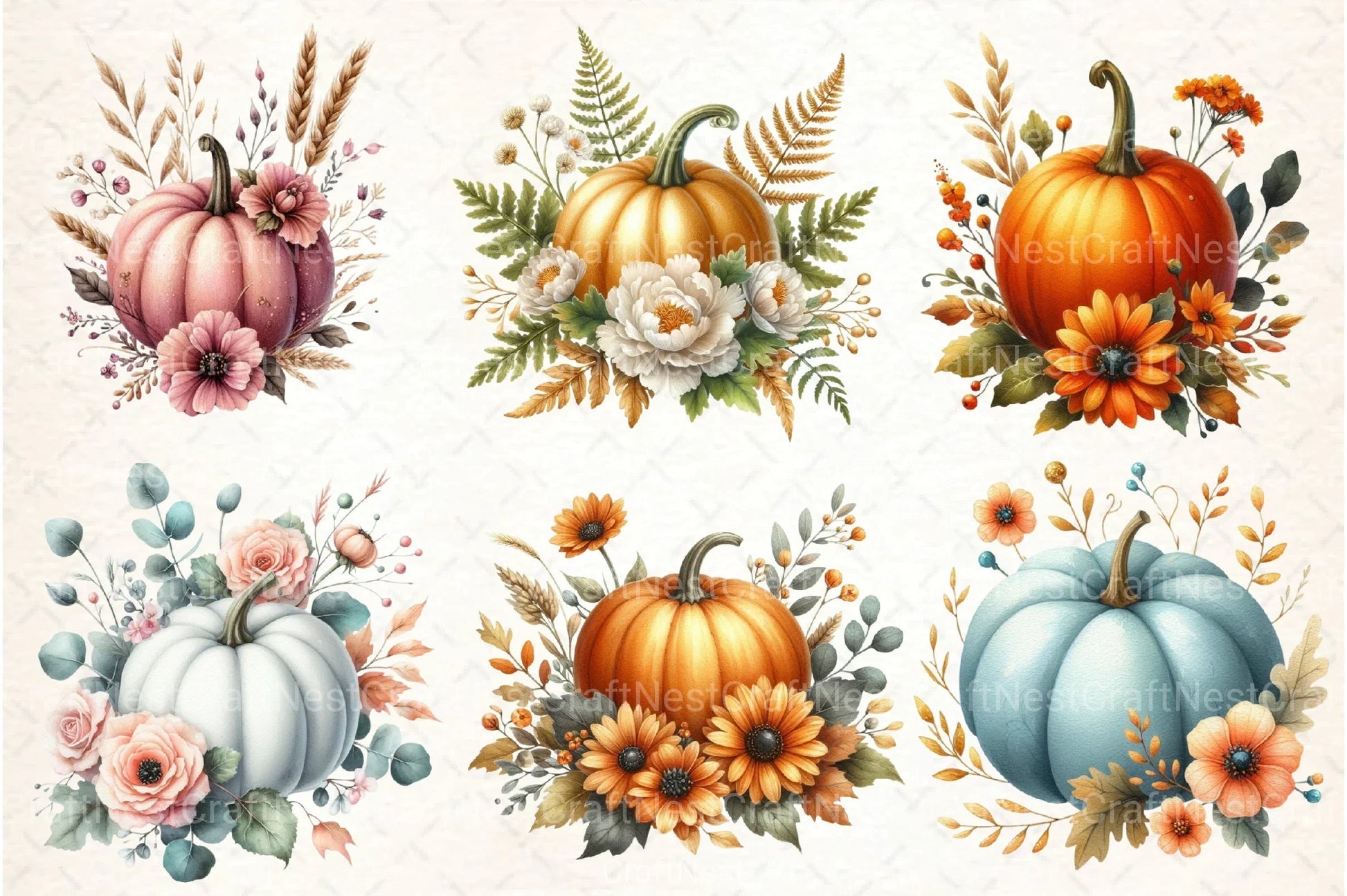 Fall Pumpkin Floral Clipart Bundle - CraftNest - Digital Crafting and Art