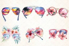 Tropical Summer Beach Glasses Hibiscus Clipart Bundle - CraftNest - Digital Crafting and Art