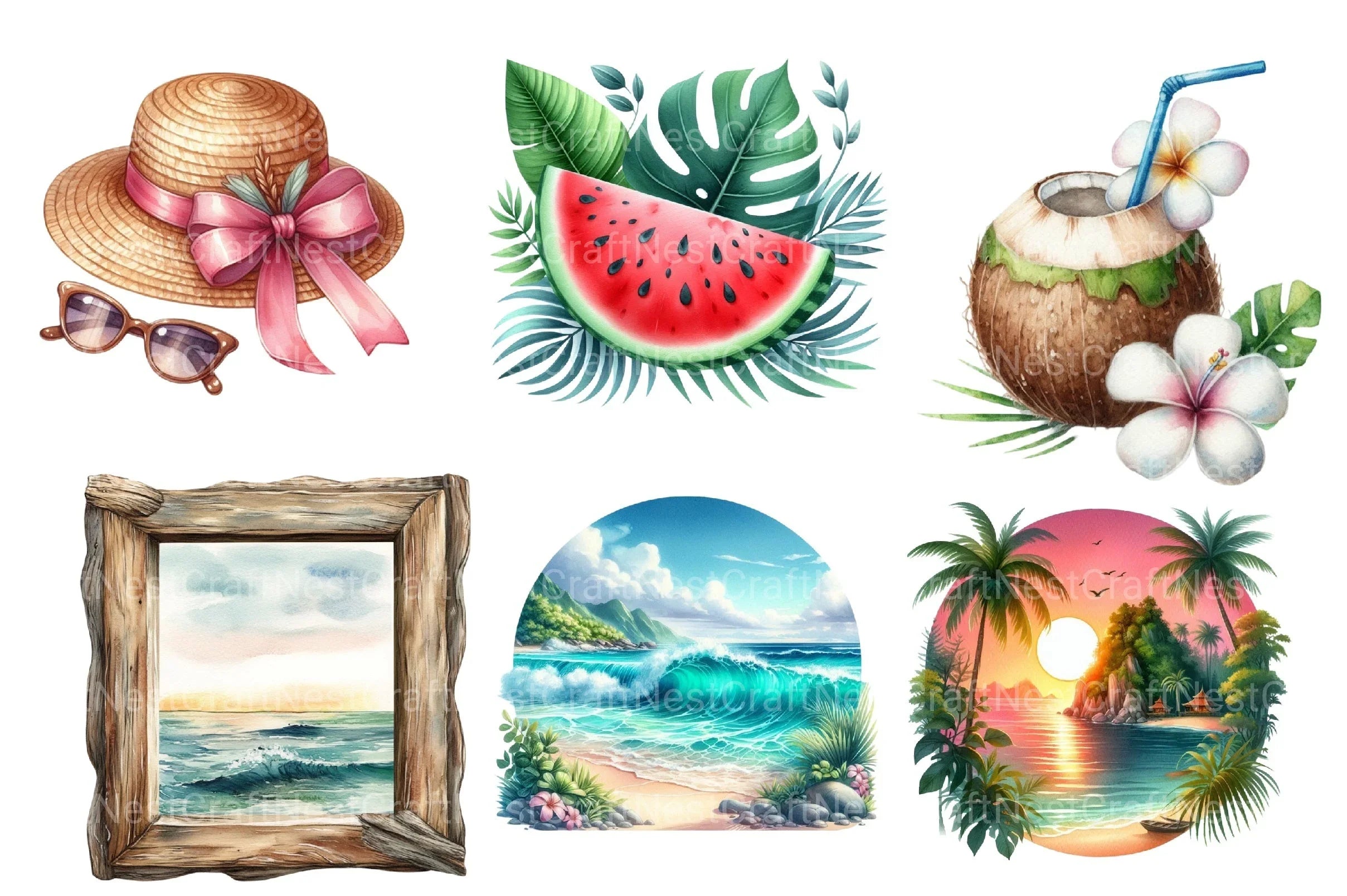 Tropical Summer Vacation Beach Clipart Bundle 99 - CraftNest - Digital Crafting and Art