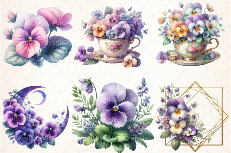Spring Viola Flowers Clipart Bundle - CraftNest - Digital Crafting and Art