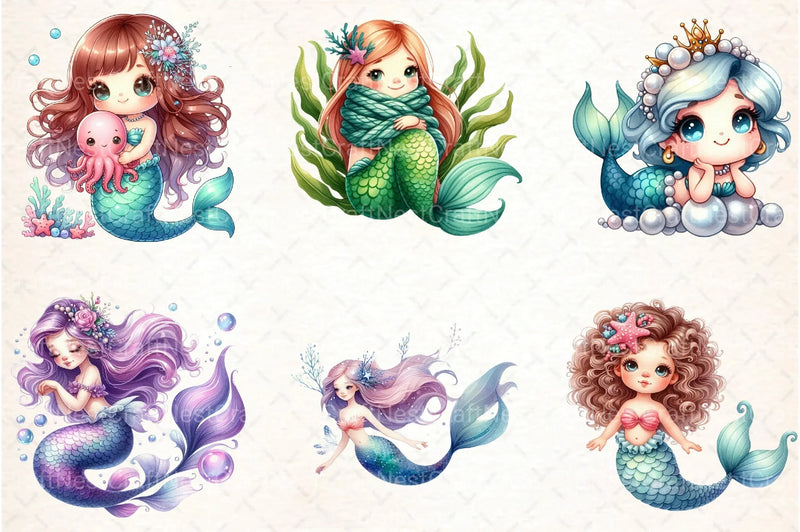 Cute Mermaid Clipart Bundle 5 - CraftNest - Digital Crafting and Art