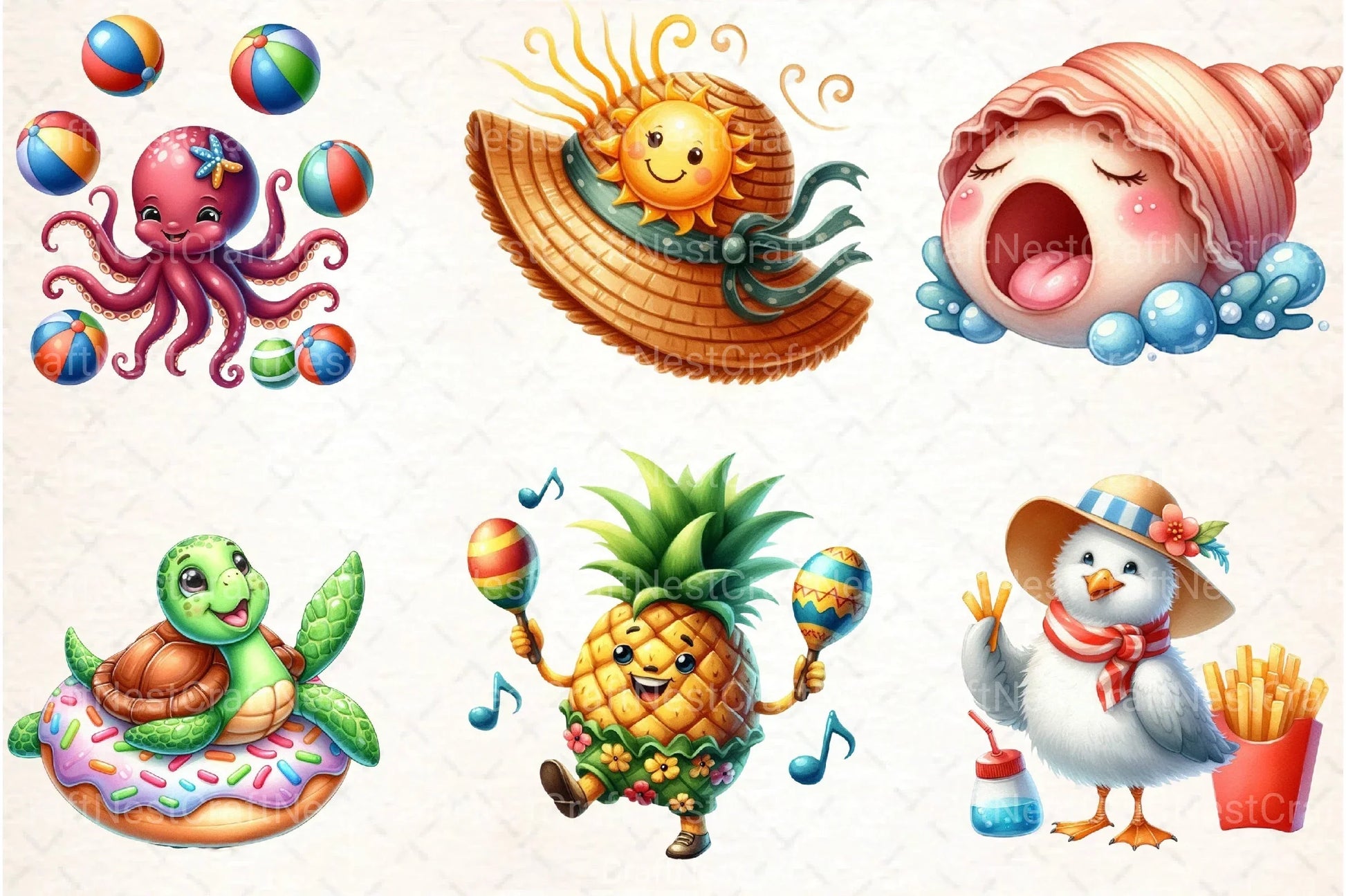 Cute Funny Beach Day Clipart Bundle 1 - CraftNest - Digital Crafting and Art