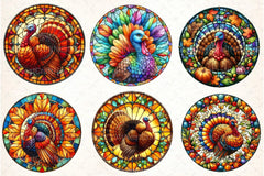 Round Turkey Stained Glass Clipart Bundle - CraftNest - Digital Crafting and Art