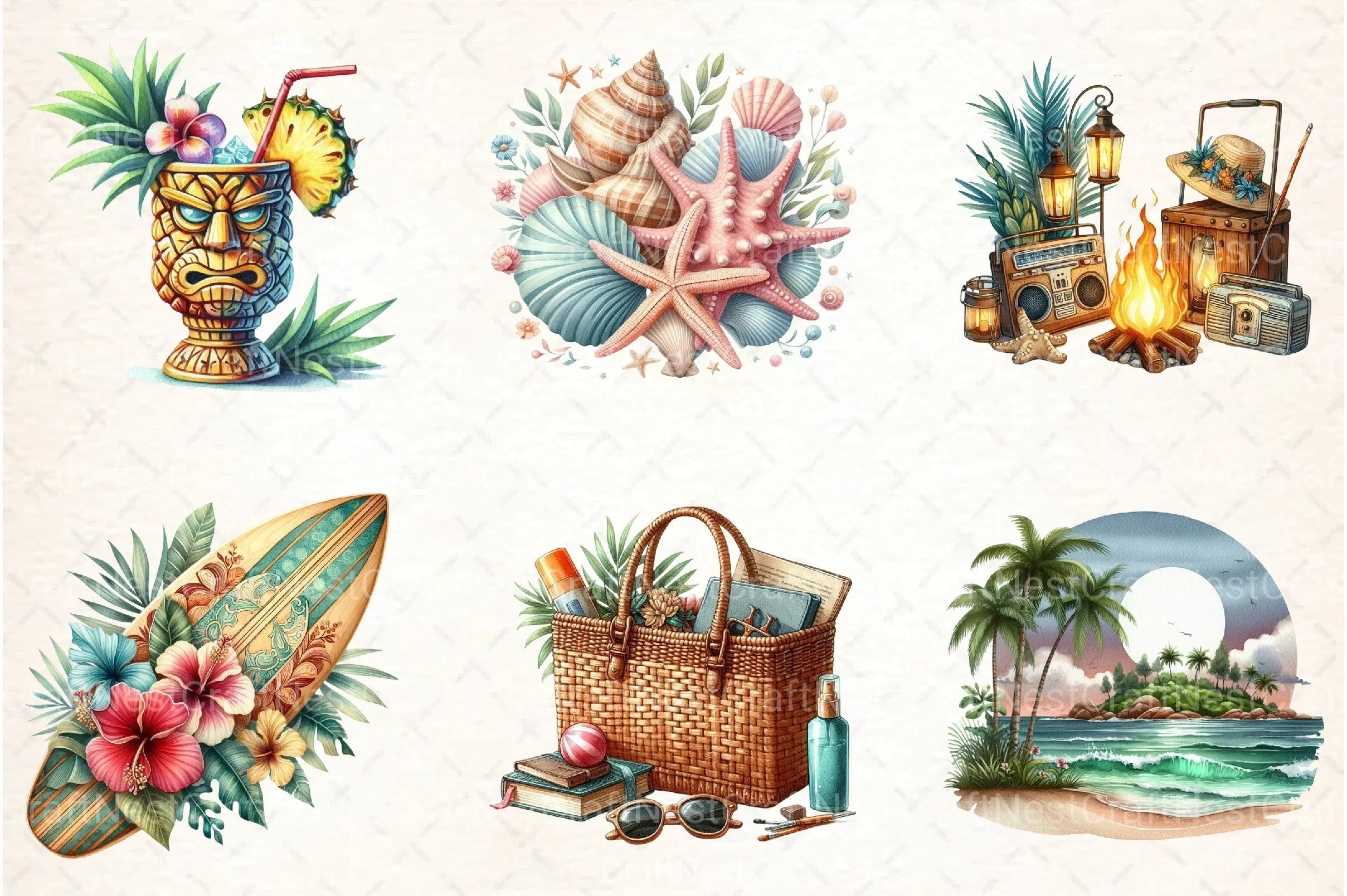 Retro Summer Beach Clipart Bundle 2 - CraftNest - Digital Crafting and Art