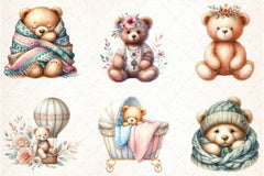Nursery Teddy Bear Boho Clipart Bundle - CraftNest - Digital Crafting and Art