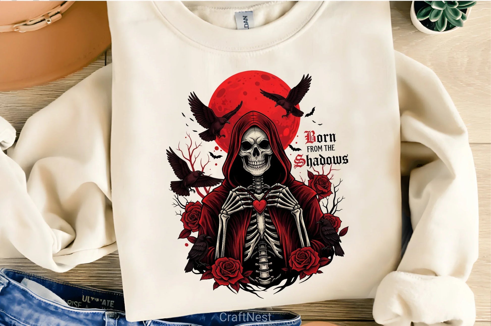 Red Moon Skeleton & Crows Clipart Bundle - CraftNest - Digital Crafting and Art