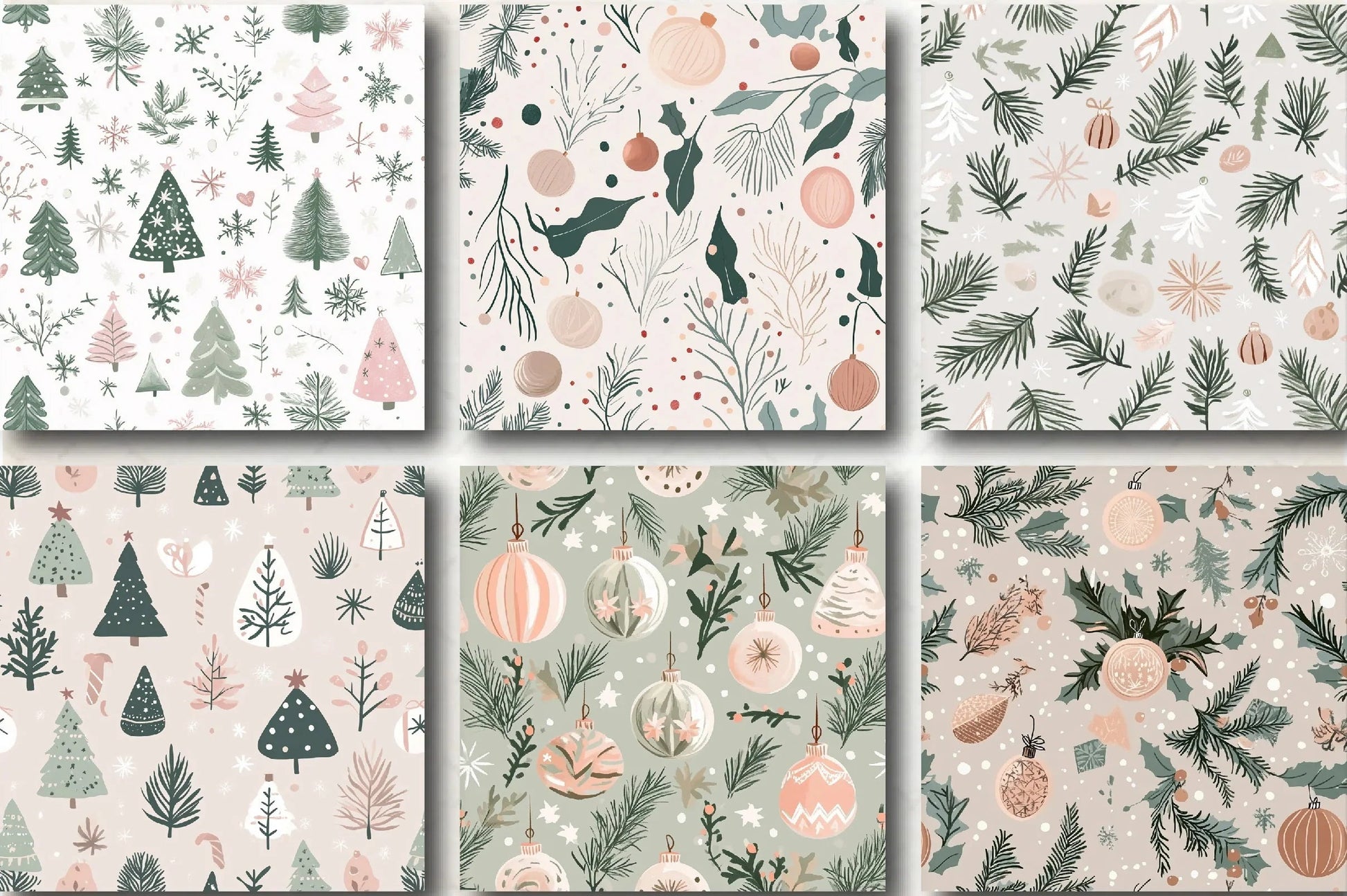 Blush Sage Seamless Christmas Patterns Digital Paper - CraftNest - Digital Crafting and Art