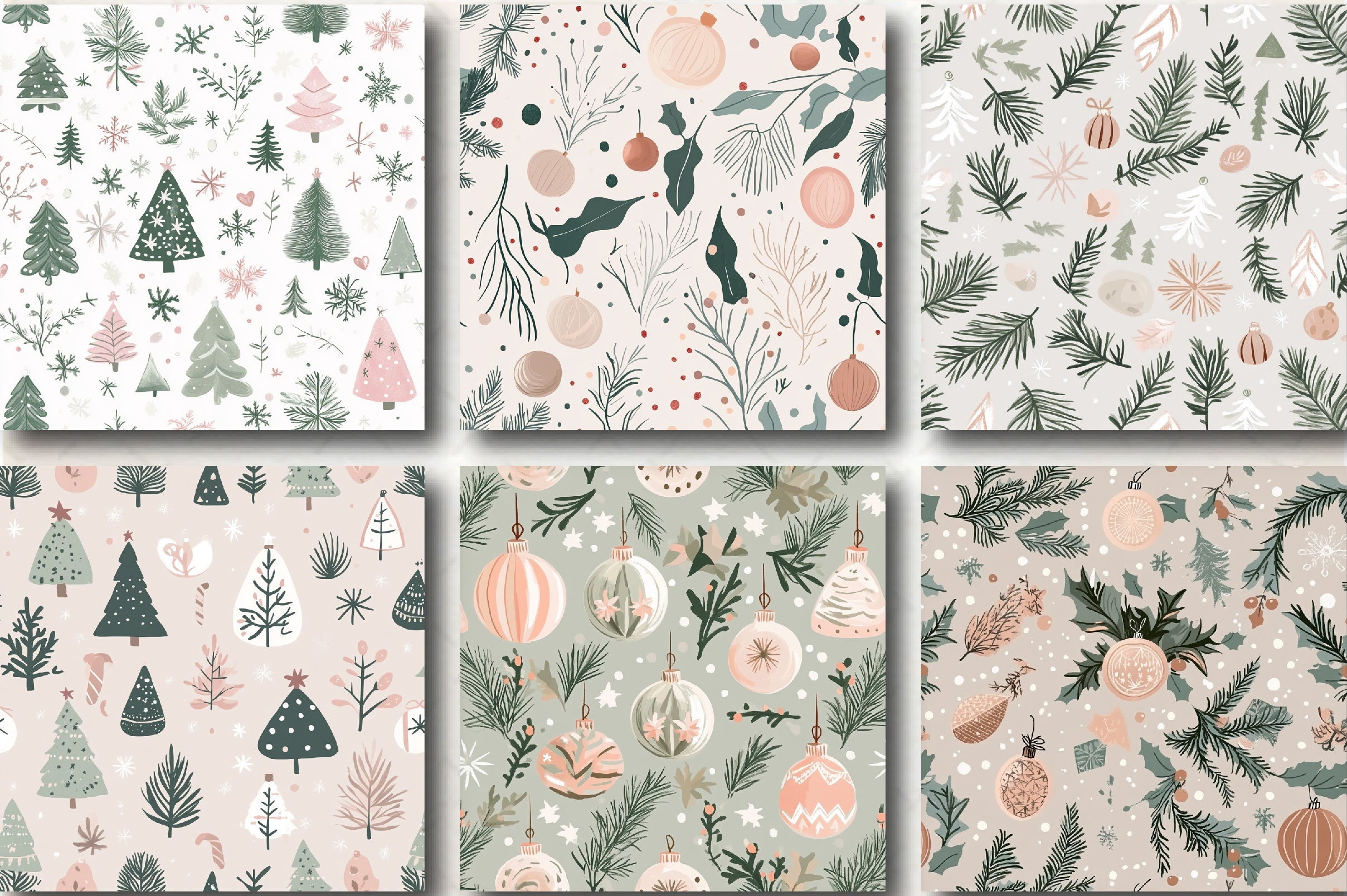 Blush Sage Seamless Christmas Patterns Digital Paper
