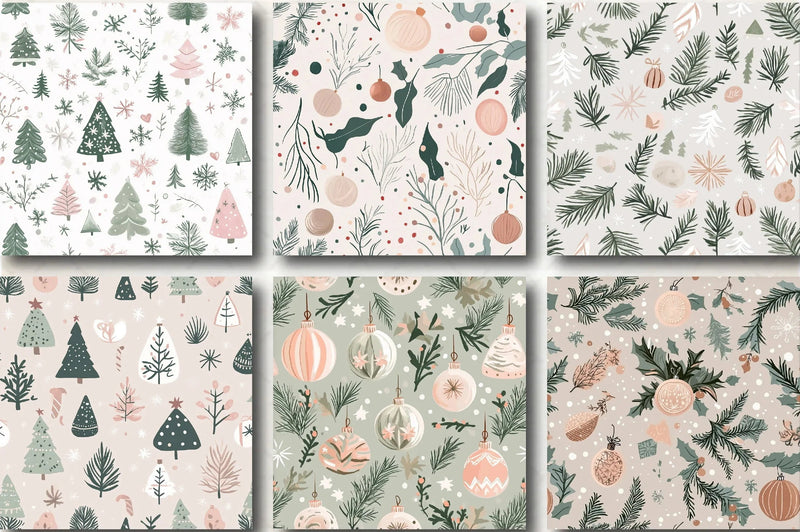 Blush Sage Seamless Christmas Patterns Digital Paper - CraftNest - Digital Crafting and Art