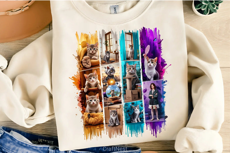 Vibrant Cat Metallic T Shirt Design Bundle - CraftNest - Digital Crafting and Art