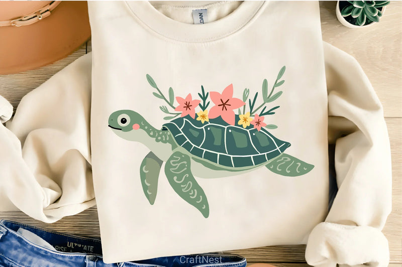 Sea Turtle Floral Shell Clipart Bundle - CraftNest - Digital Crafting and Art