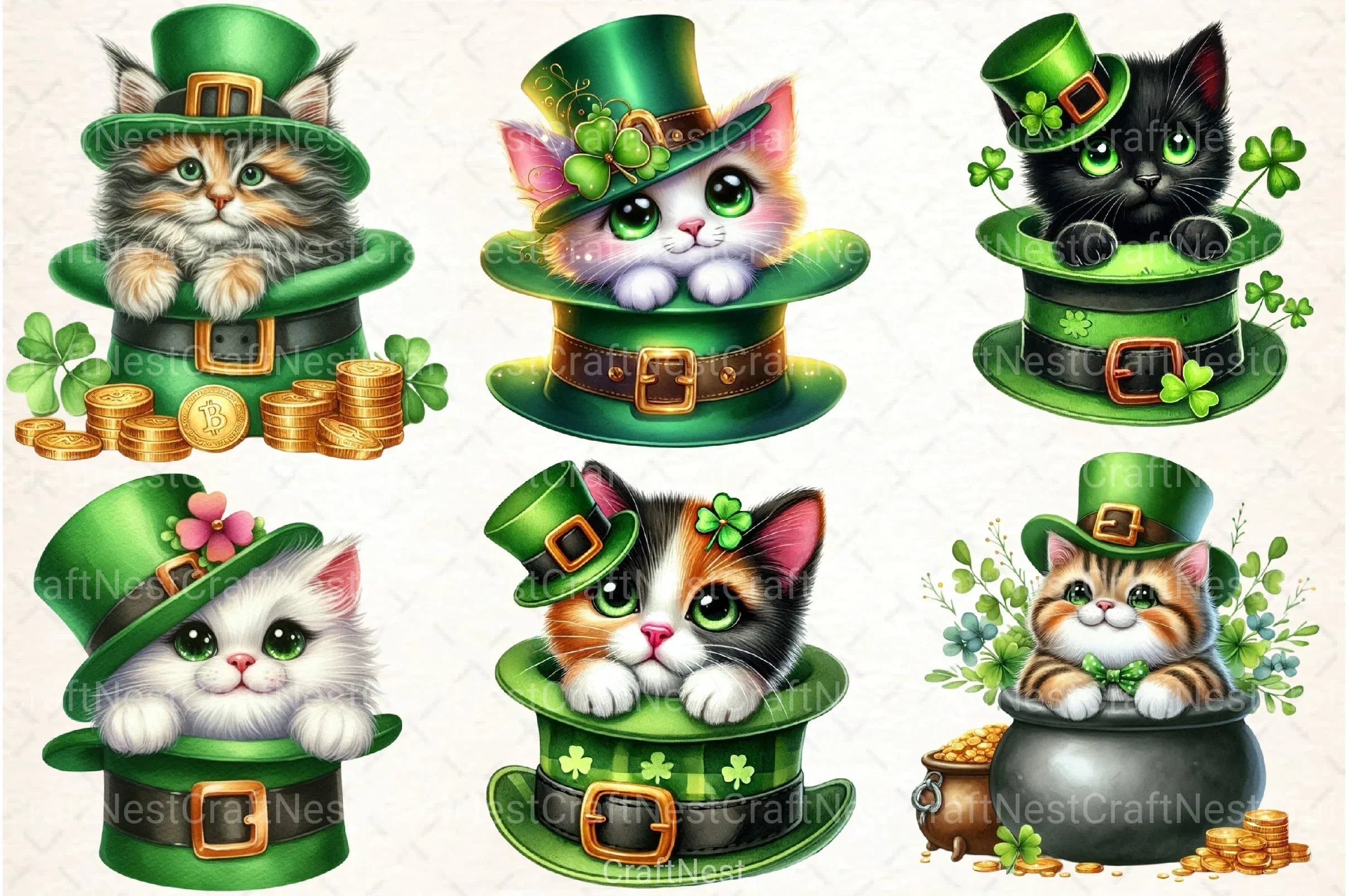 St. Patrick's Day Cat Peeking Hat Clipart Bundle - CraftNest - Digital Crafting and Art