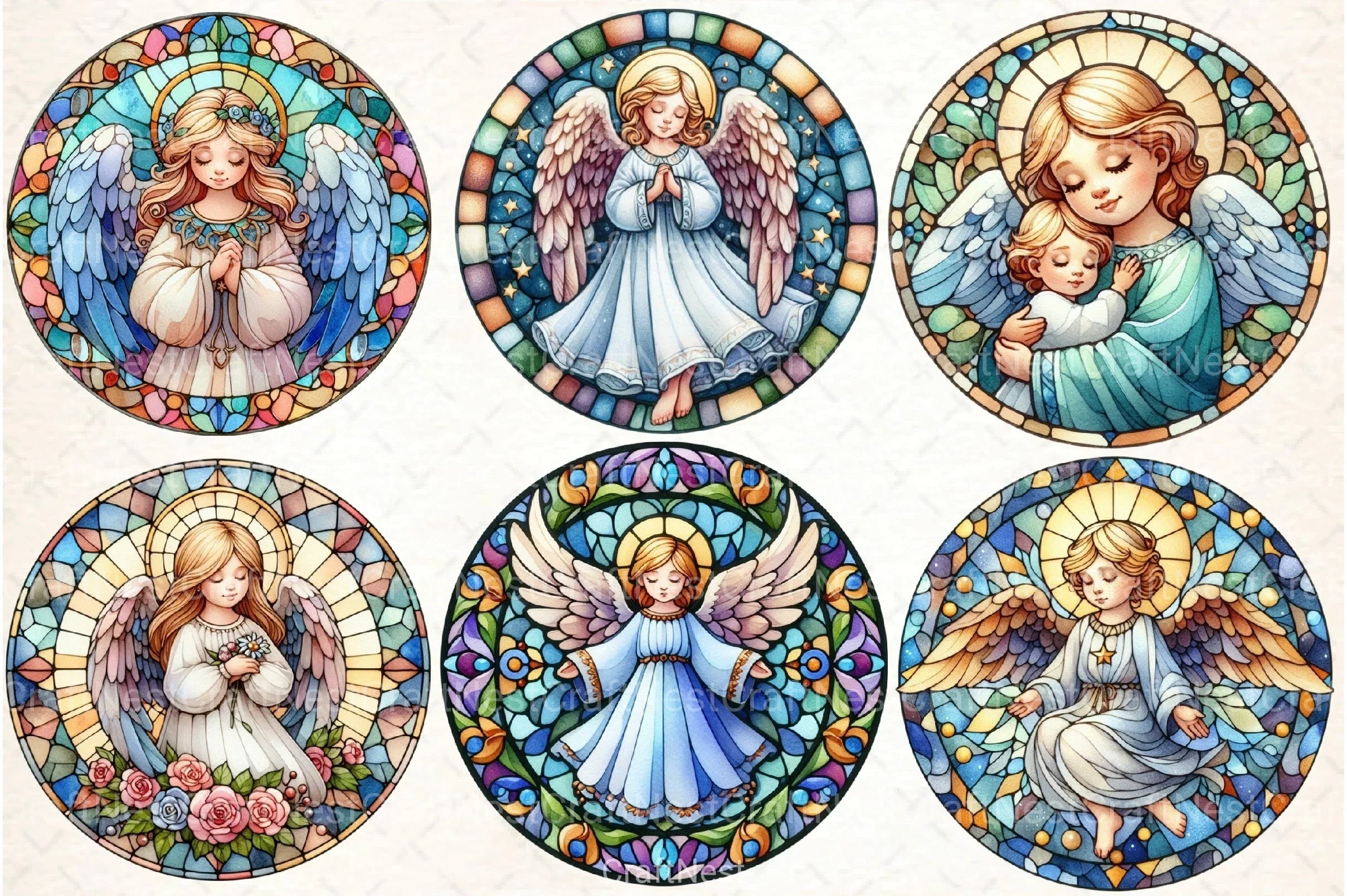 Round Angel Stained Glass Clipart Bundle - CraftNest - Digital Crafting and Art
