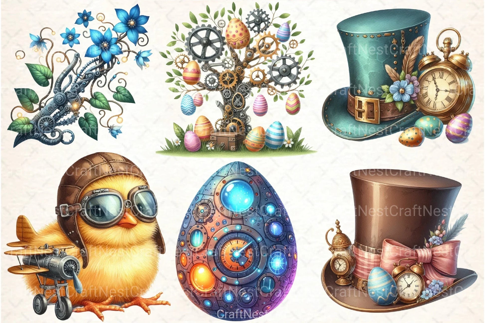 Steampunk Easter Clipart Bundle 99 - CraftNest - Digital Crafting and Art