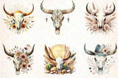 Western Desert Cow Skull Boho Clipart Bundle - CraftNest - Digital Crafting and Art