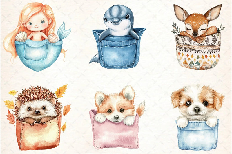 Peeking Cute Animals Pocket Clipart Bundle - CraftNest - Digital Crafting and Art