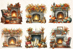 Fall Fireplace Clipart Bundle - CraftNest - Digital Crafting and Art