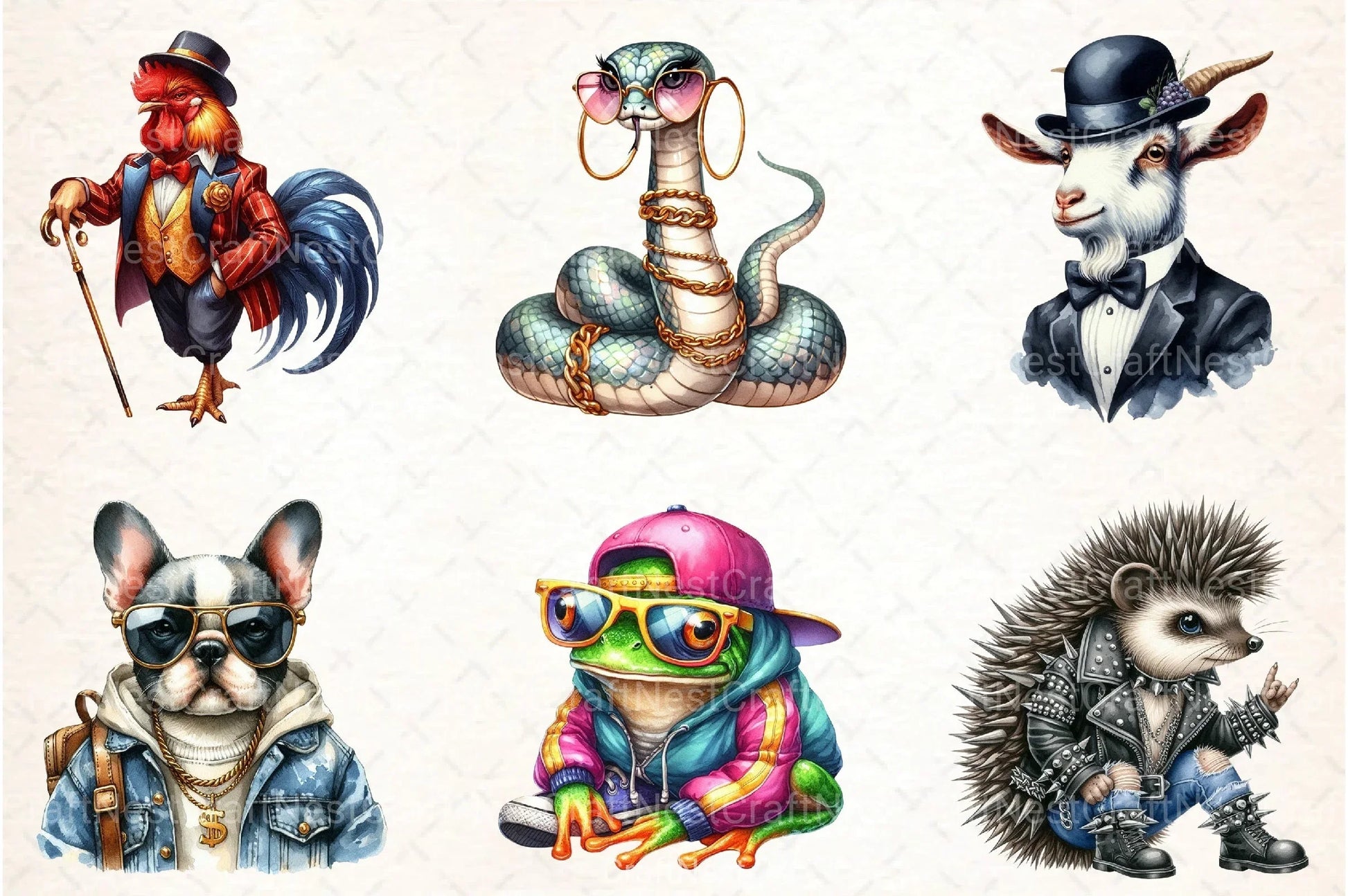 Funky Dressed Up Animals Clipart Bundle 3 - CraftNest - Digital Crafting and Art