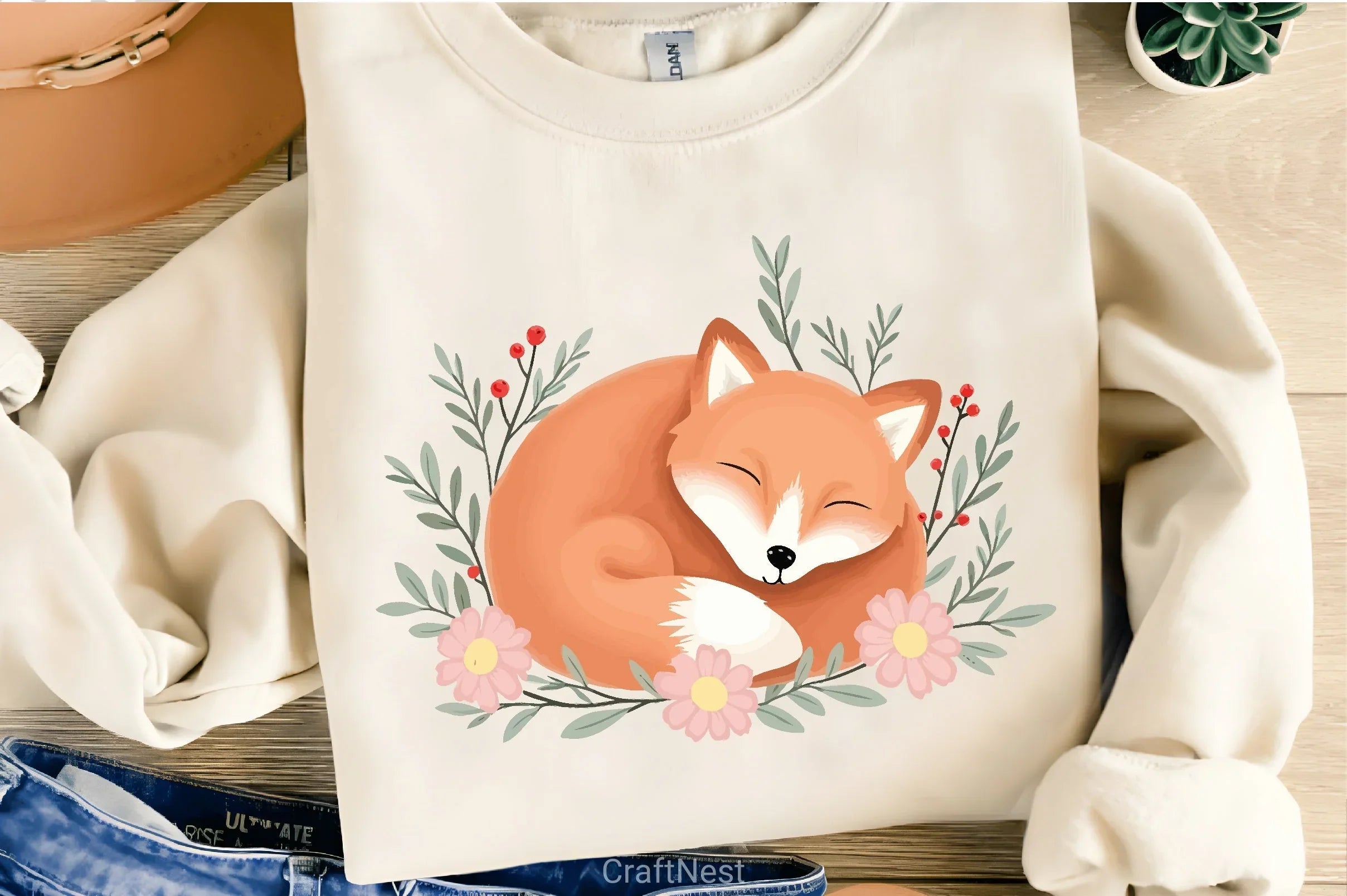 Sleeping Fox with Flowers Clipart Bundle - CraftNest - Digital Crafting and Art