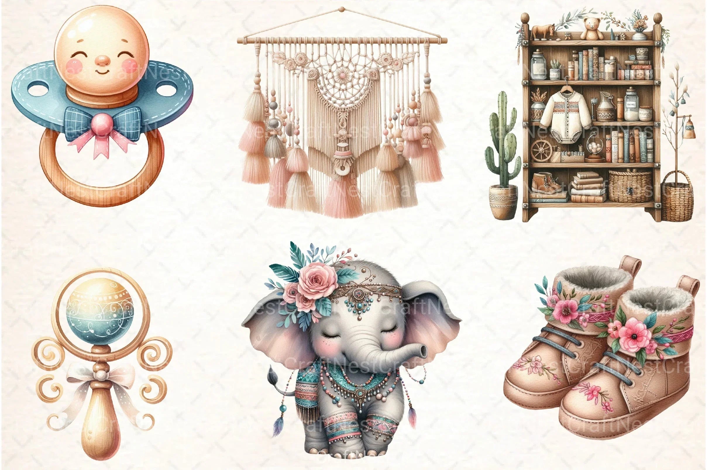 Boho Nursery Baby Clipart Bundle 98 - CraftNest - Digital Crafting and Art