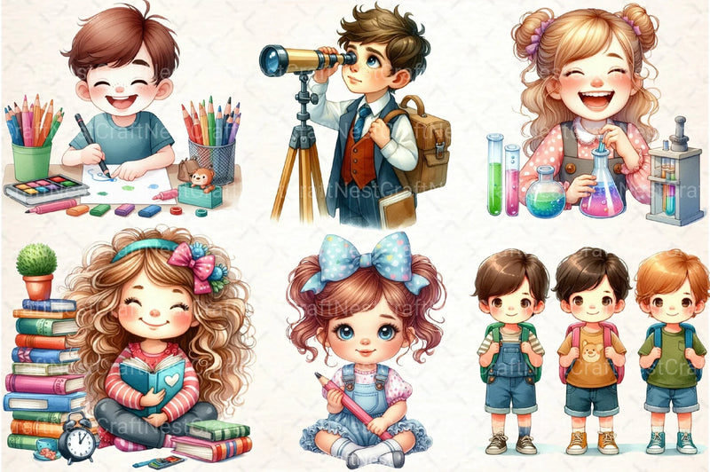 Children Student Boys & Girls Clipart Bundle - CraftNest - Digital Crafting and Art