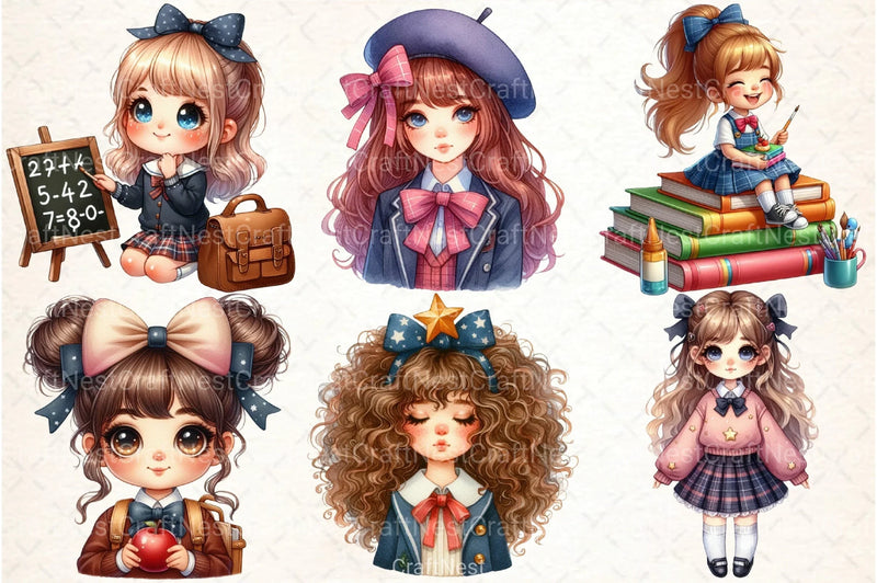 Whimsical School Girl Clipart Bundle - CraftNest - Digital Crafting and Art