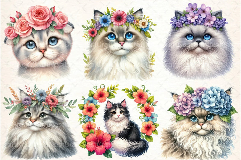 Cat Breeds Flower Crowns Clipart Bundle - CraftNest - Digital Crafting and Art