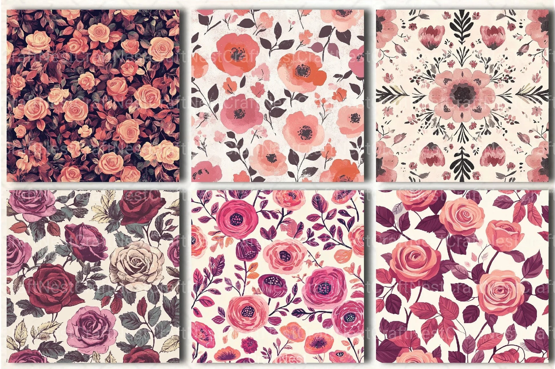 Boho Rose Tones Pattern Clipart Bundle - CraftNest - Digital Crafting and Art