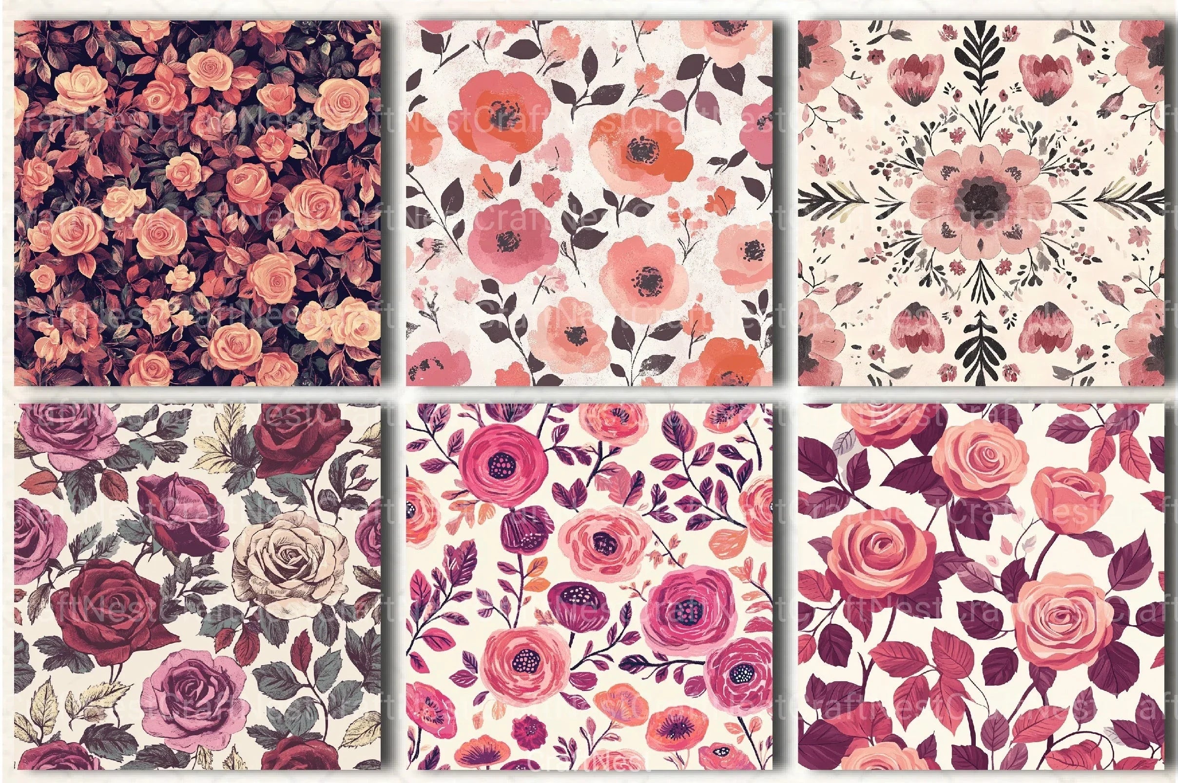 Boho Rose Tones Pattern Clipart Bundle - CraftNest - Digital Crafting and Art
