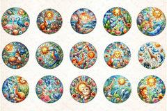 Round Stained Glass Animals Summer Clipart Bundle - CraftNest - Digital Crafting and Art
