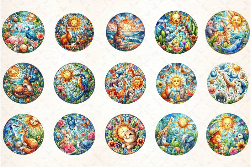 Round Stained Glass Animals Summer Clipart Bundle - CraftNest - Digital Crafting and Art