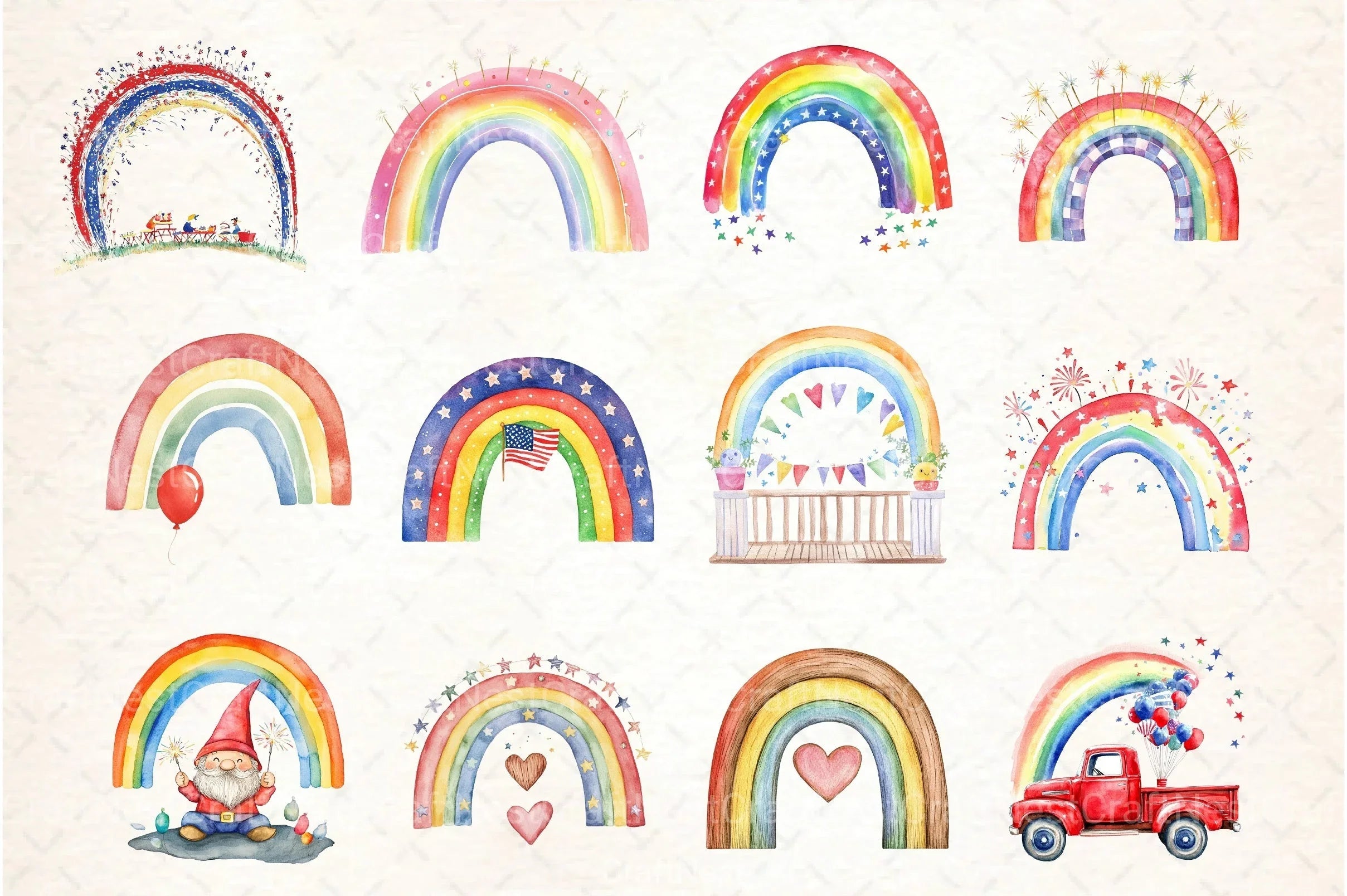 Rainbow 4th of July Clipart Bundle - CraftNest - Digital Crafting and Art