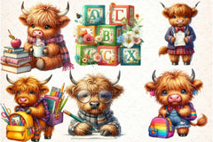 Highland Cow Back to School Clipart Bundle - CraftNest - Digital Crafting and Art