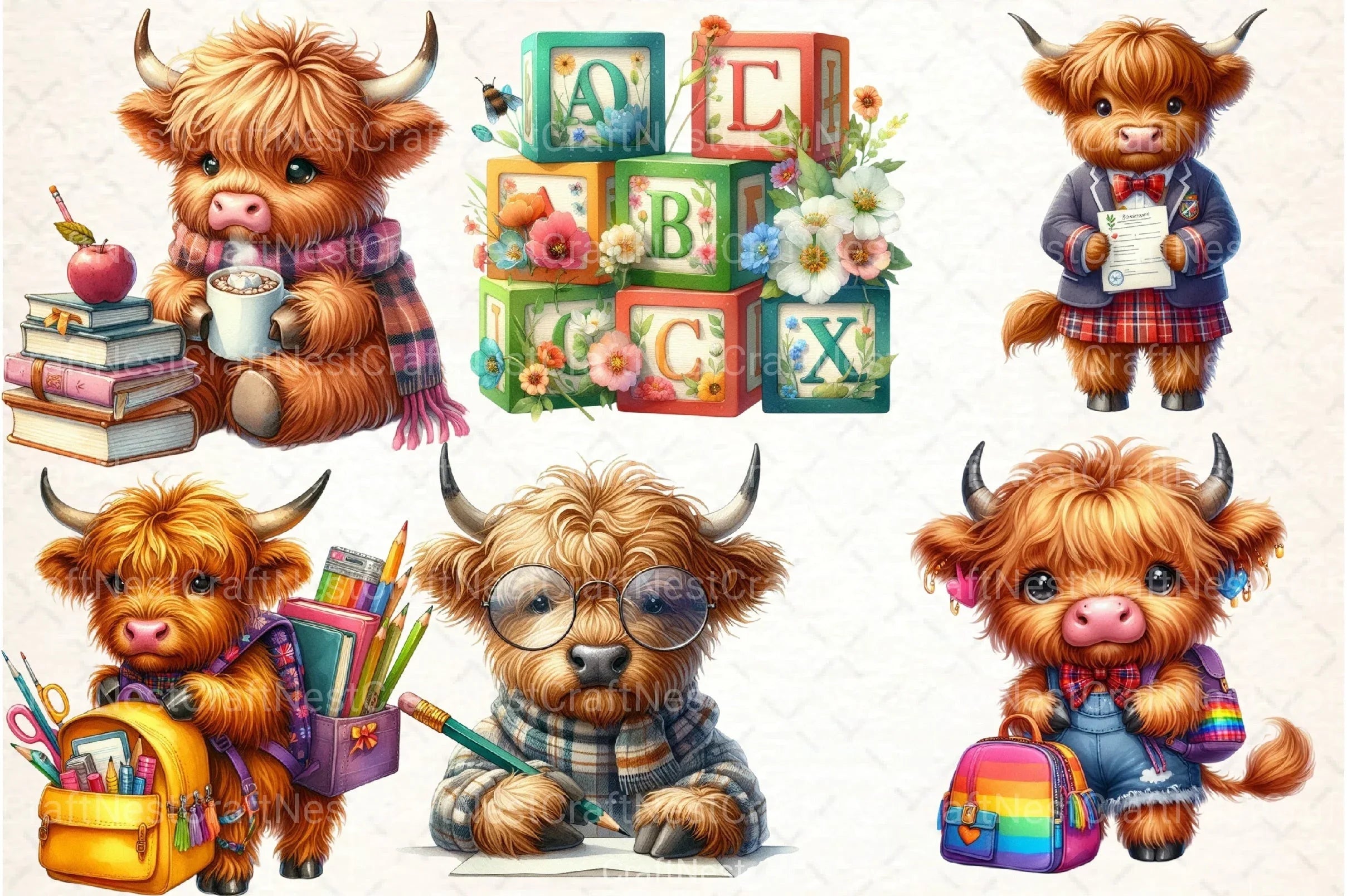 Highland Cow Back to School Clipart Bundle - CraftNest - Digital Crafting and Art