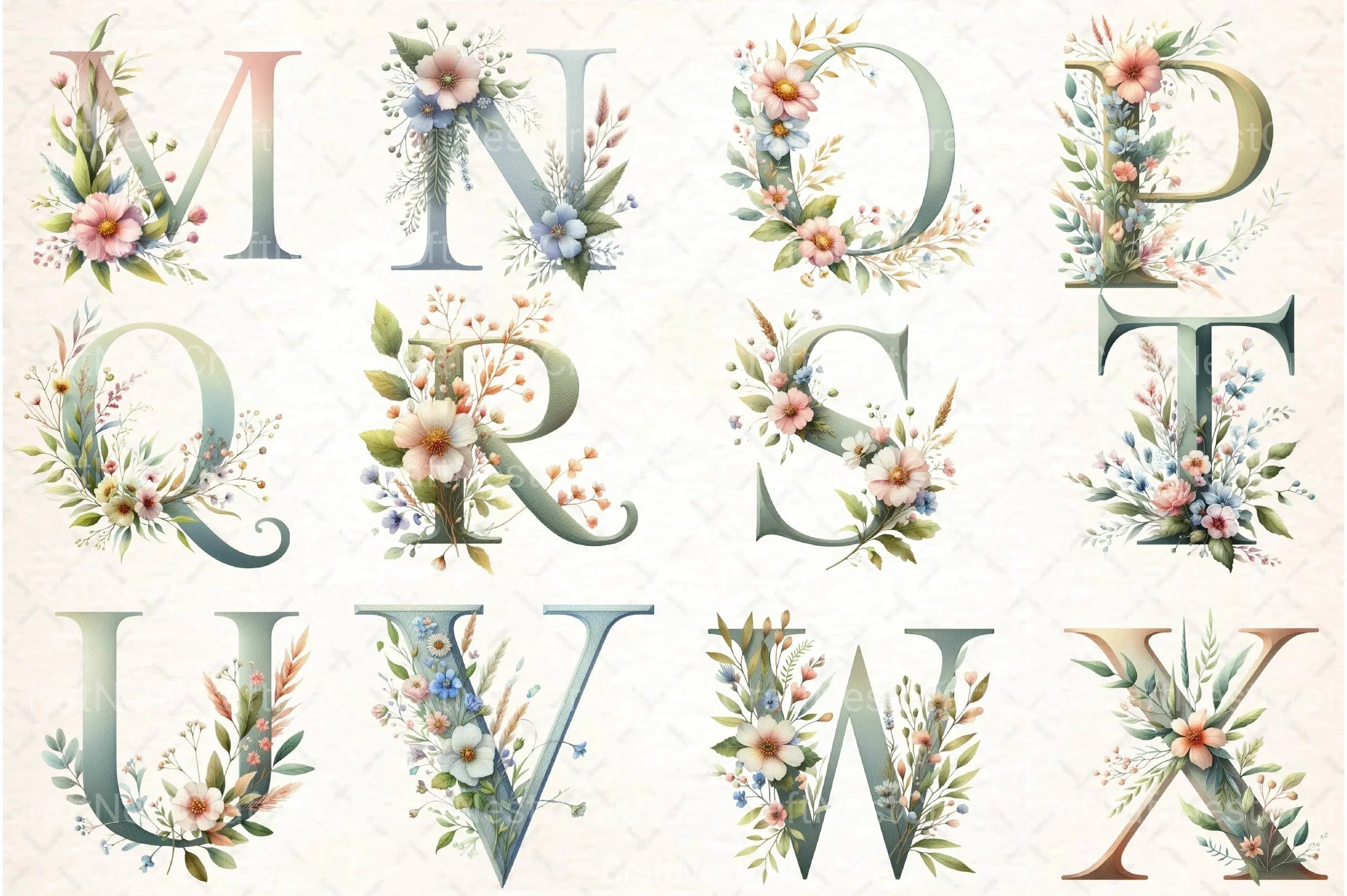 Floral Alphabet Letters Clipart Bundle - CraftNest - Digital Crafting and Art