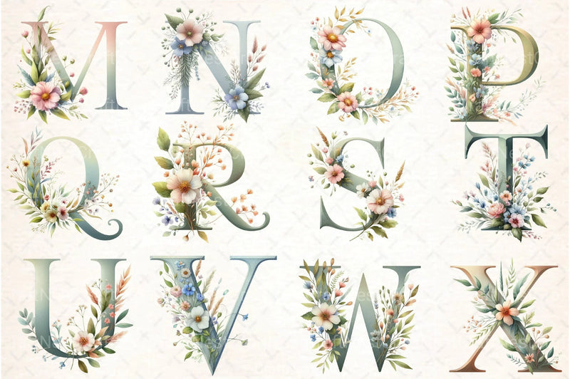 Floral Alphabet Letters Clipart Bundle - CraftNest - Digital Crafting and Art