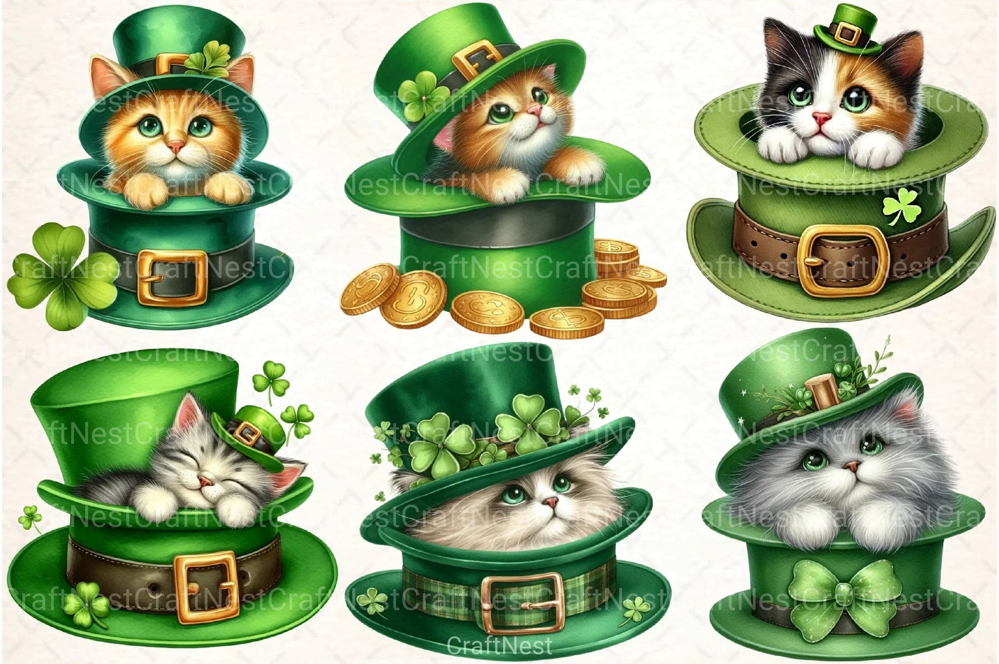 St. Patrick's Day Cat Peeking Hat Clipart Bundle - CraftNest - Digital Crafting and Art