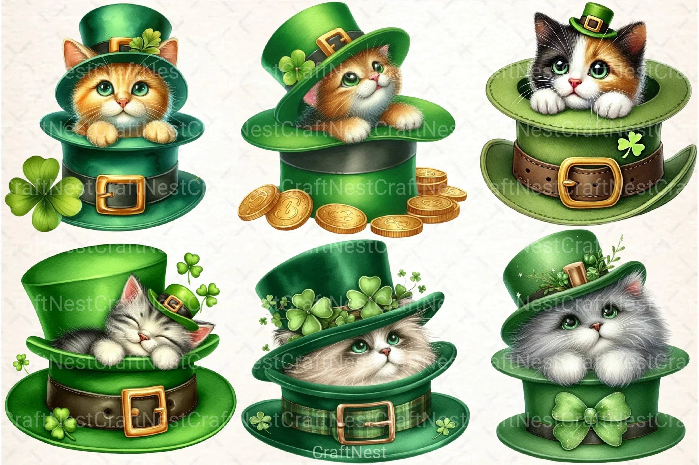 St. Patrick's Day Cat Peeking Hat Clipart Bundle - CraftNest - Digital Crafting and Art