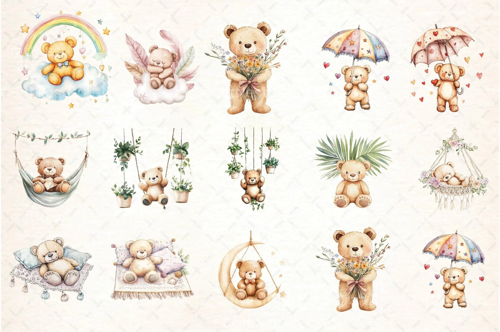 Nursery Teddy Bear Boho Clipart Bundle 4 - CraftNest - Digital Crafting and Art