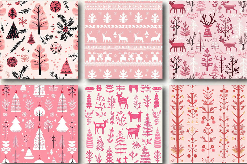 Pink Scandinavian Christmas Patterns Clipart Bundle - CraftNest - Digital Crafting and Art