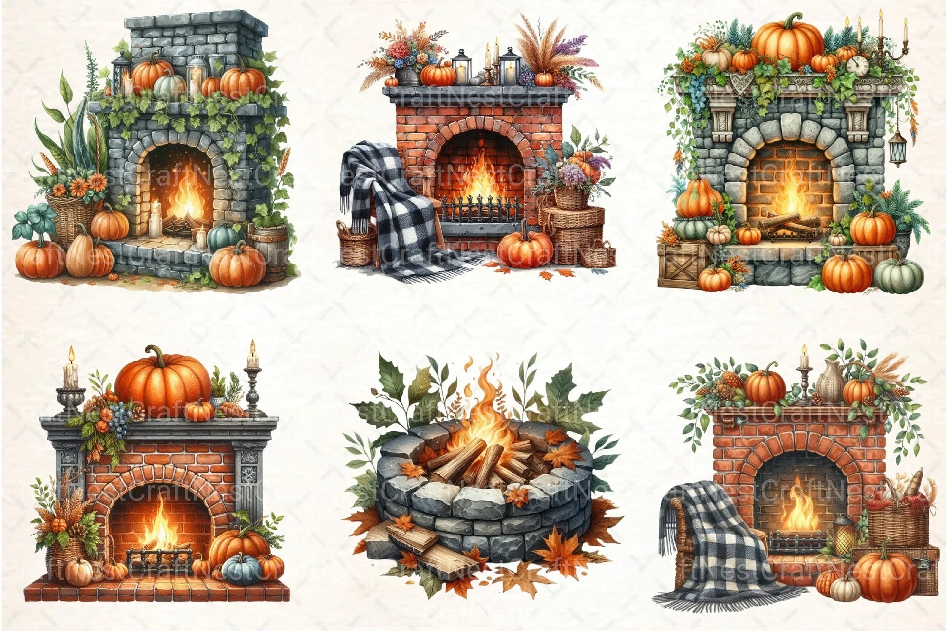 Fall Fireplace Clipart Bundle - CraftNest - Digital Crafting and Art
