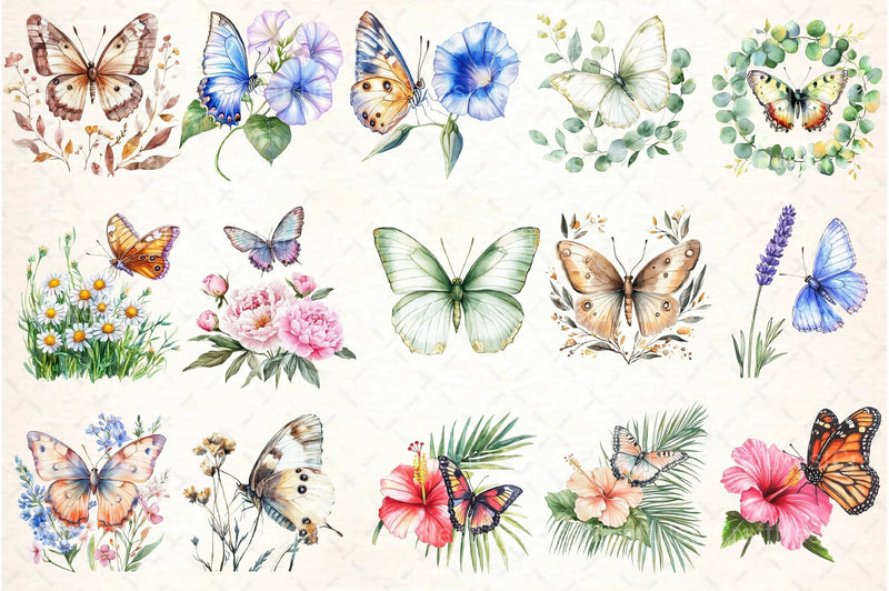 Cute Summer Butterfly & Flowers Clipart Bundle 98 - CraftNest - Digital Crafting and Art