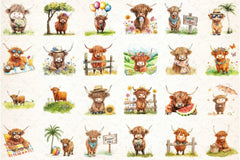 Summer Highland Cow Clipart Bundle 12 - CraftNest - Digital Crafting and Art