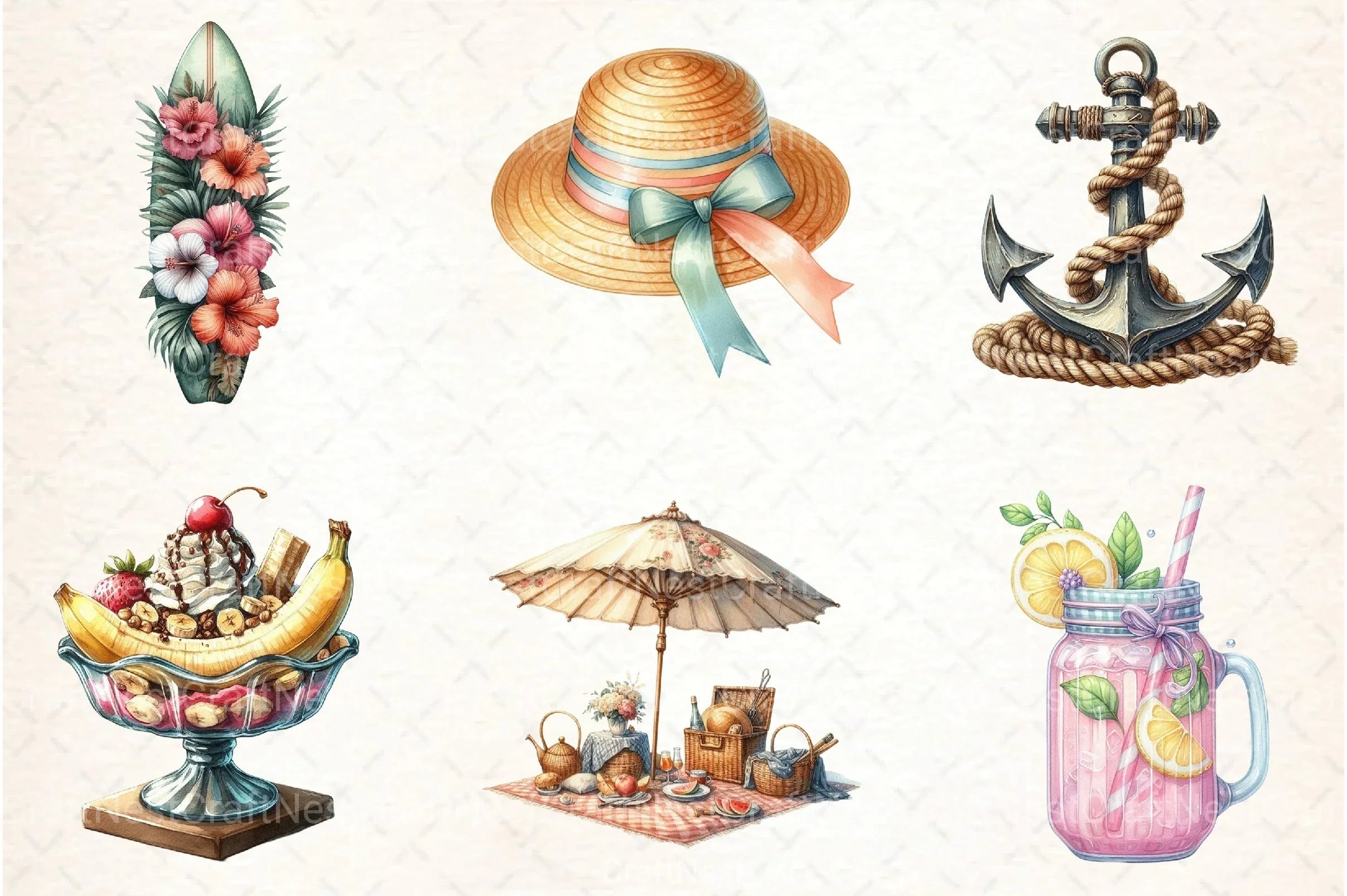 Retro Summer Beach Clipart Bundle 2 - CraftNest - Digital Crafting and Art